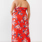 Plus Red Rose Print Ruched Strapless Midi Dress