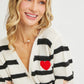 Striped Cardigan With Heart Patch
